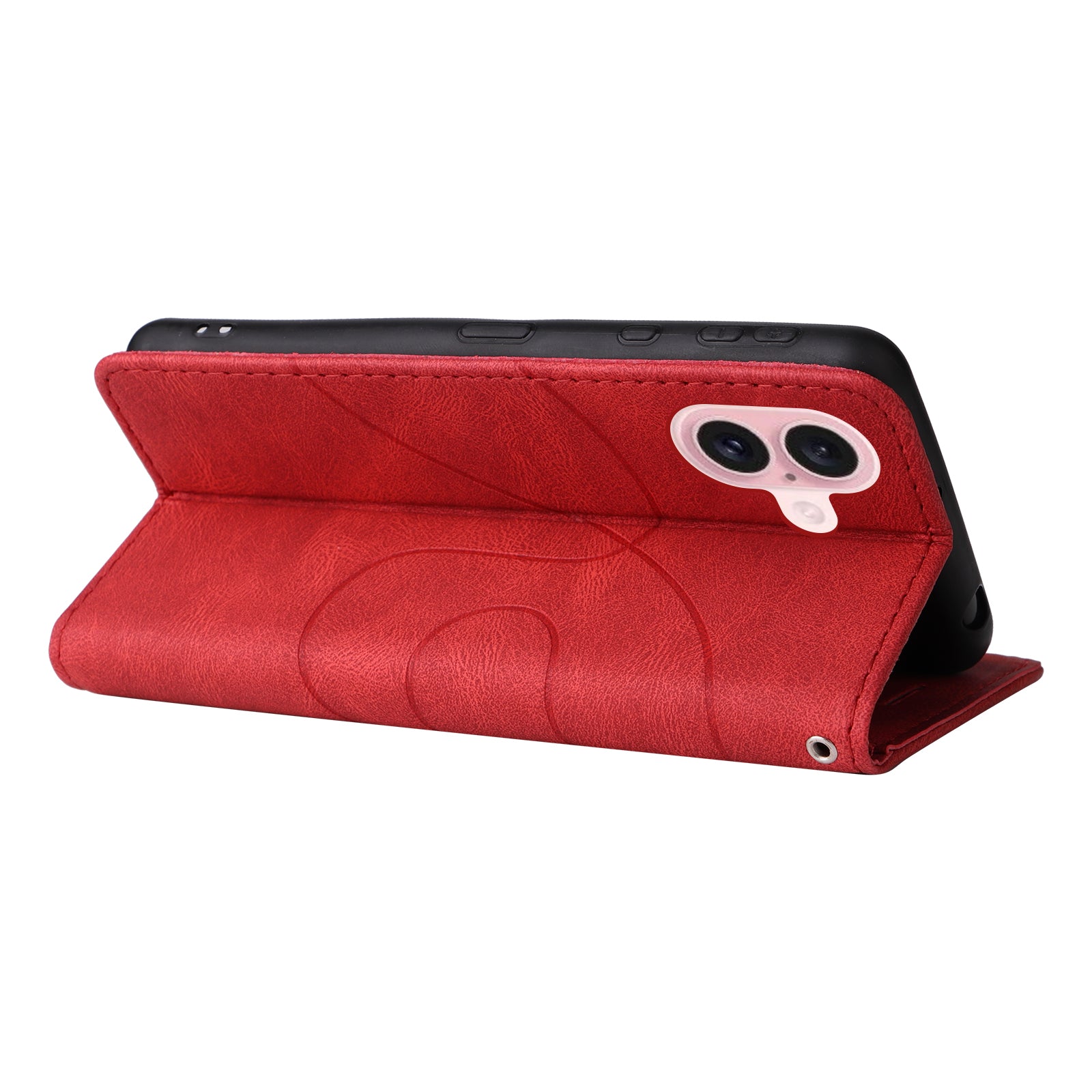 KT Leather Series-1 For iPhone 16 Case Color Splicing Wallet PU Leather Phone Cover -  Red