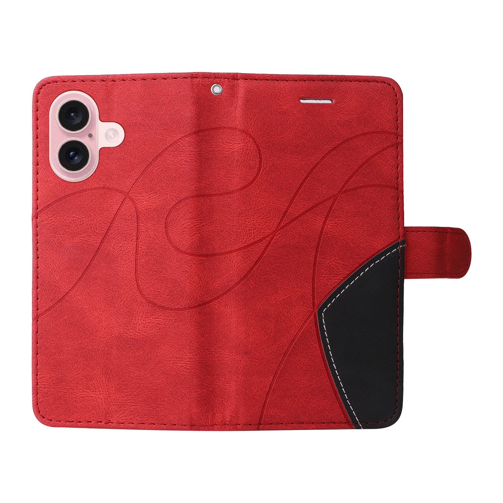 KT Leather Series-1 For iPhone 16 Case Color Splicing Wallet PU Leather Phone Cover -  Red