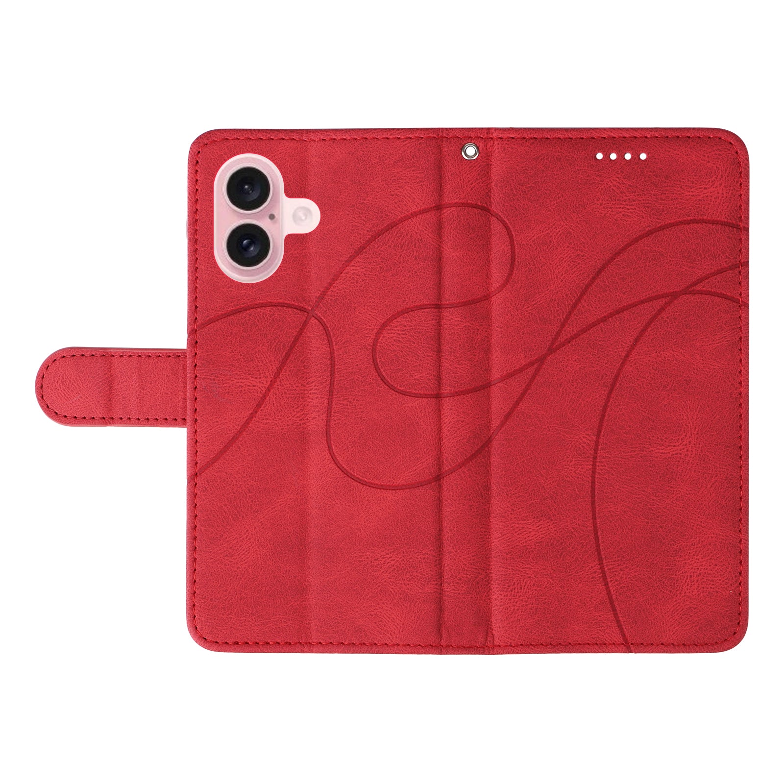 For iPhone 16 Case Flip PU Leather Phone Cover with Curved Line - Red