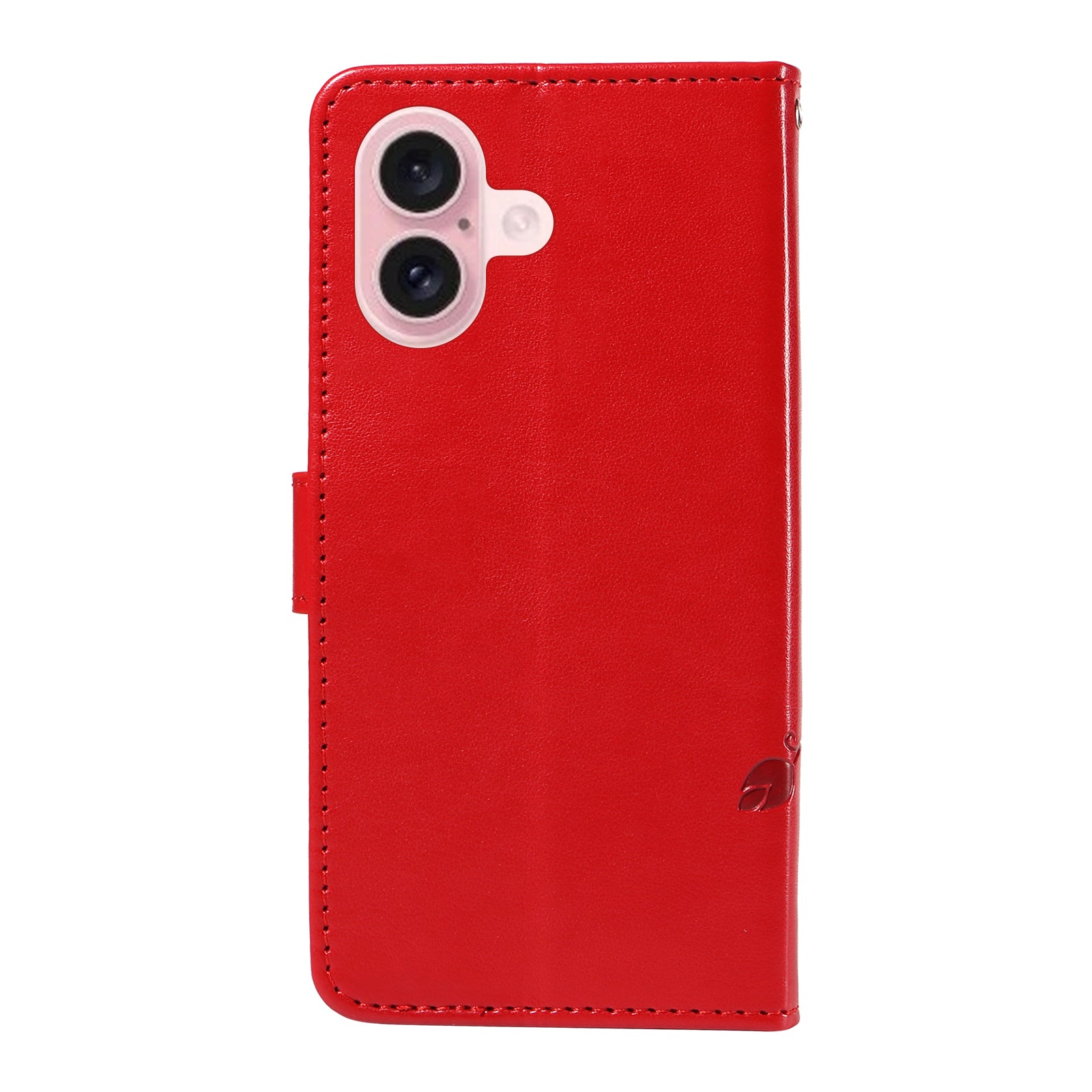 For iPhone 16 Wallet Case Butterfly Flower Imprint PU Leather Flip Phone Cover - Red