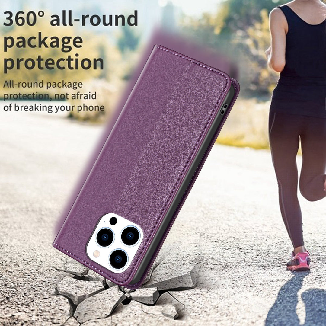 BINFEN COLOR BF18 For iPhone 16 Pro Max Case Magnetic Closing Leather Phone Cover -  Dark Purple