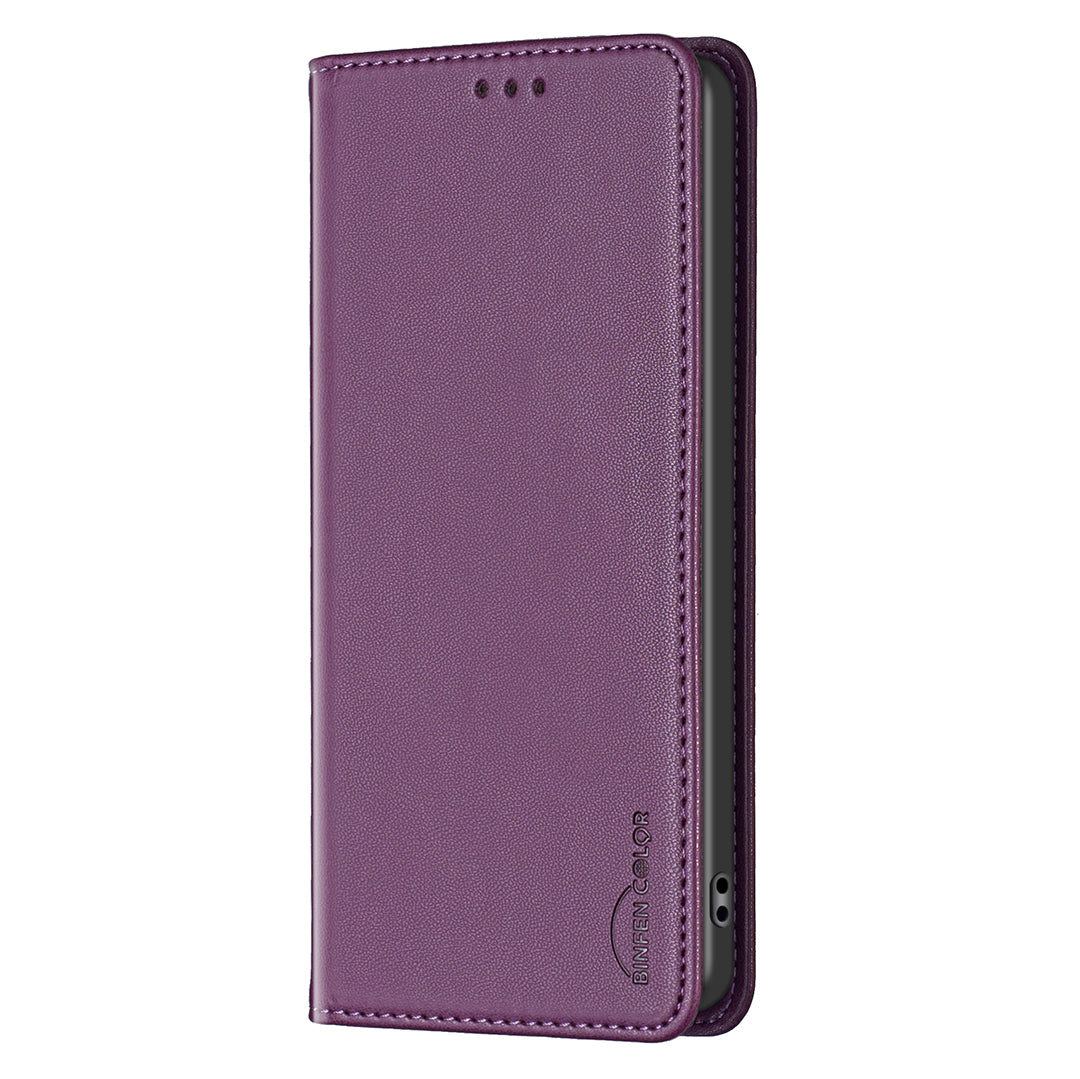 BINFEN COLOR BF18 For iPhone 16 Pro Max Case Magnetic Closing Leather Phone Cover -  Dark Purple