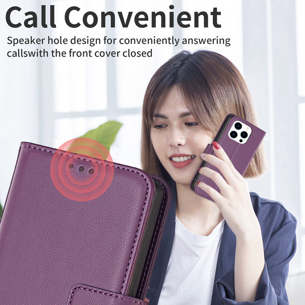 BINFEN COLOR BF17 For iPhone 16 Pro Max Case Flip Leather Wallet Phone Cover - Dark Purple