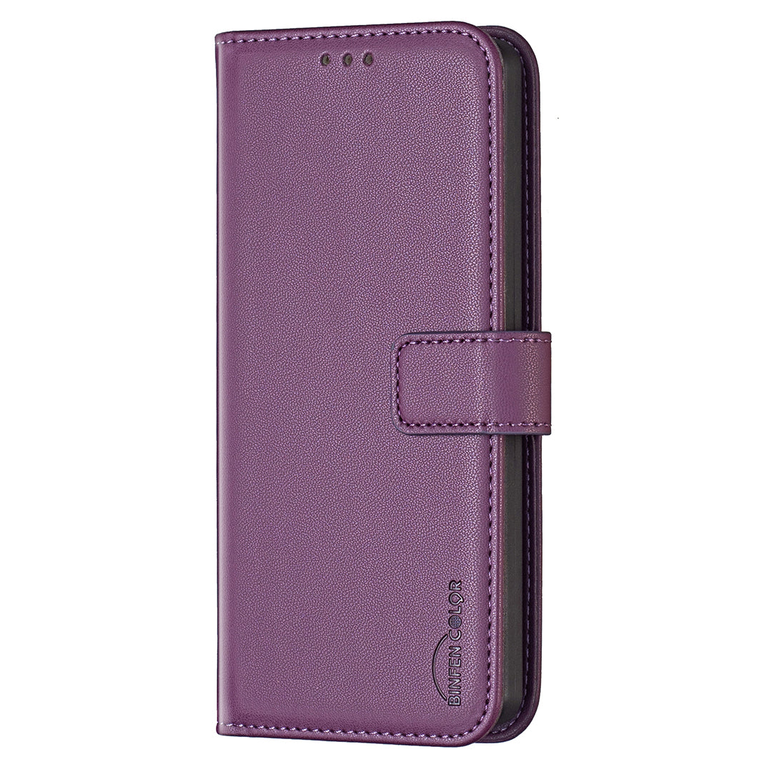 BINFEN COLOR BF17 For iPhone 16 Pro Max Case Flip Leather Wallet Phone Cover - Dark Purple