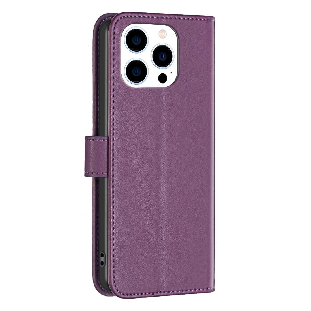 BINFEN COLOR BF17 For iPhone 16 Pro Max Case Flip Leather Wallet Phone Cover - Dark Purple