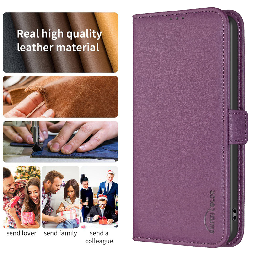 BINFEN COLOR BF31 For iPhone 16 Pro Max Case Dual Magnetic Clasp PU Leather Phone Cover - Dark Purple