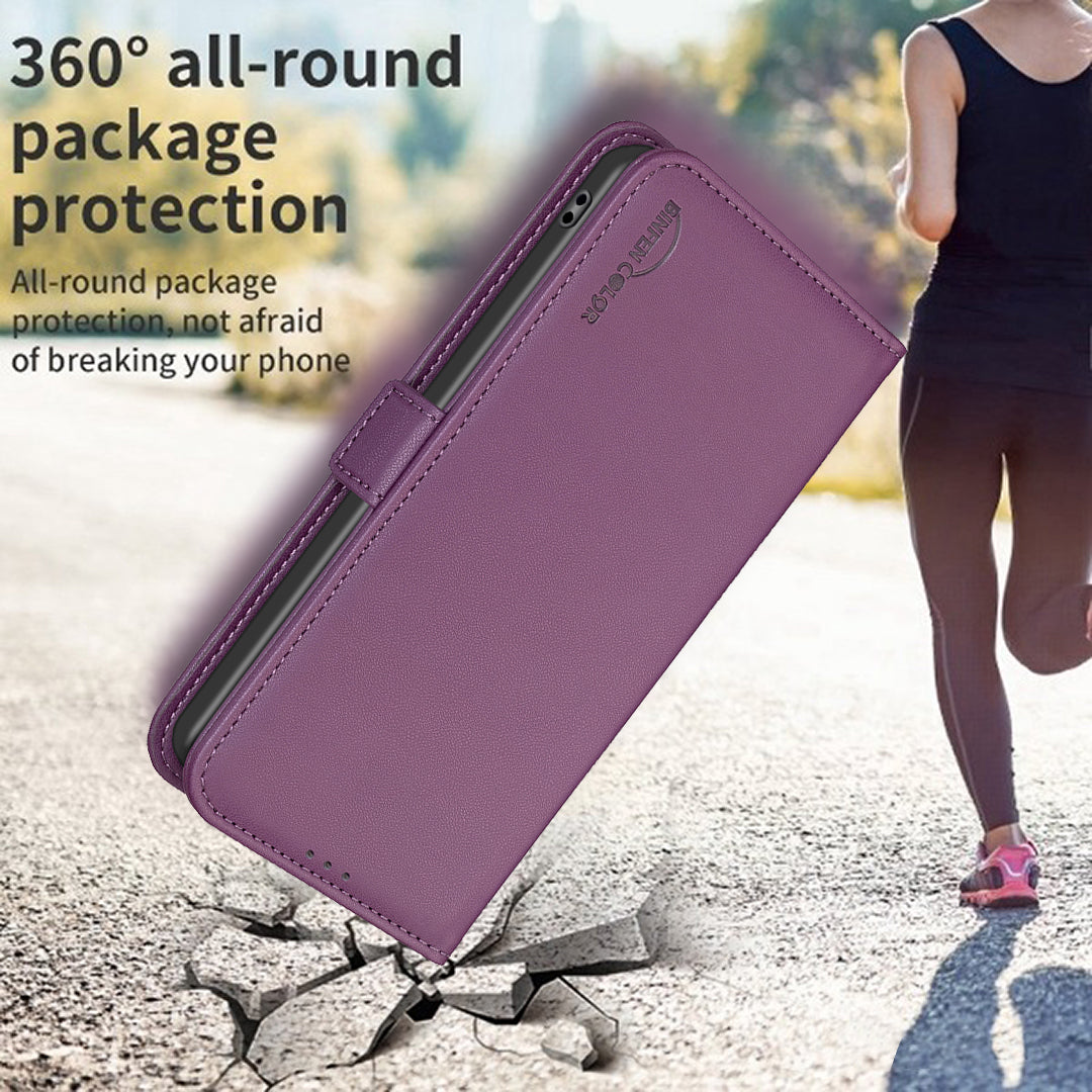 BINFEN COLOR BF31 For iPhone 16 Pro Max Case Dual Magnetic Clasp PU Leather Phone Cover - Dark Purple