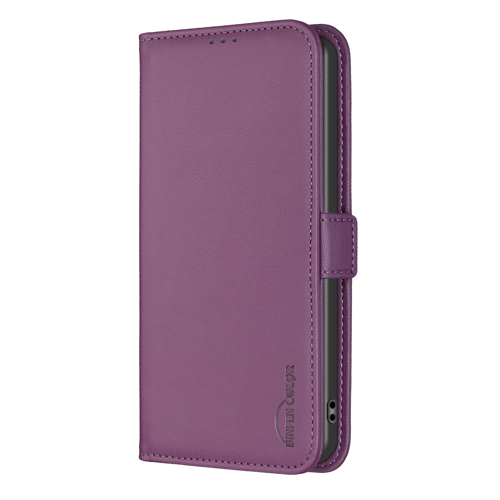 BINFEN COLOR BF31 For iPhone 16 Pro Max Case Dual Magnetic Clasp PU Leather Phone Cover - Dark Purple