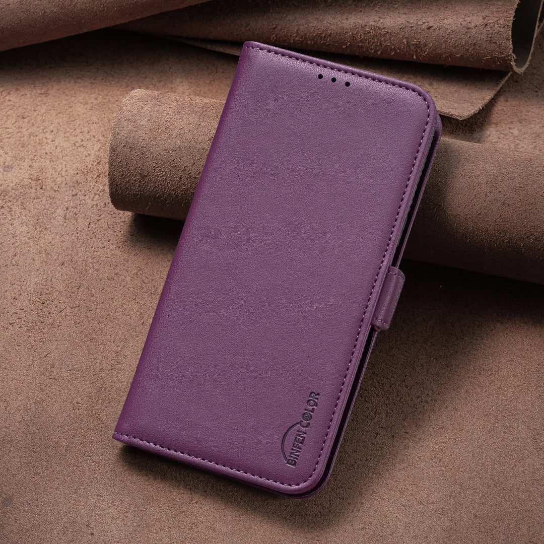 BINFEN COLOR BF31 For iPhone 16 Pro Max Case Dual Magnetic Clasp PU Leather Phone Cover - Dark Purple