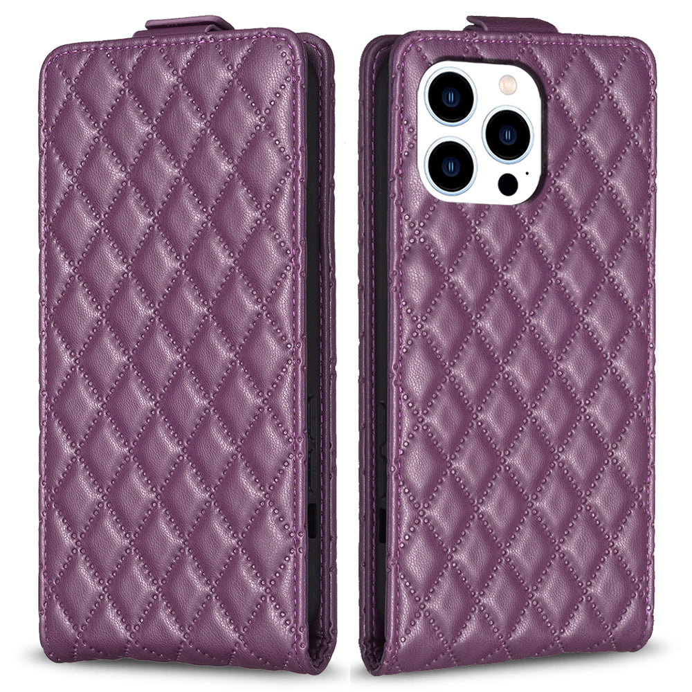 BF30 For iPhone 16 Pro Max Case Rhombus Grid Vertical Flip Leather Phone Cover - Dark Purple