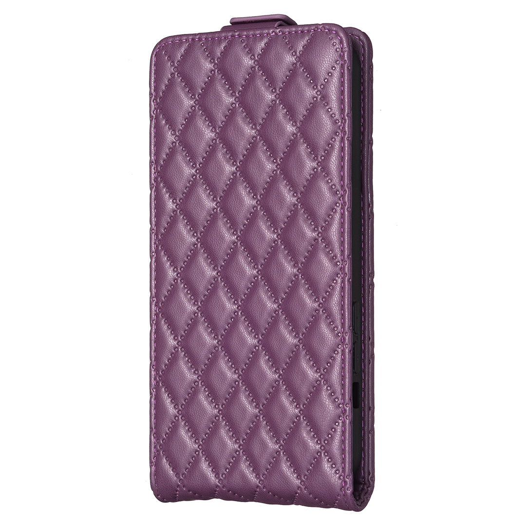 BF30 For iPhone 16 Pro Max Case Rhombus Grid Vertical Flip Leather Phone Cover - Dark Purple