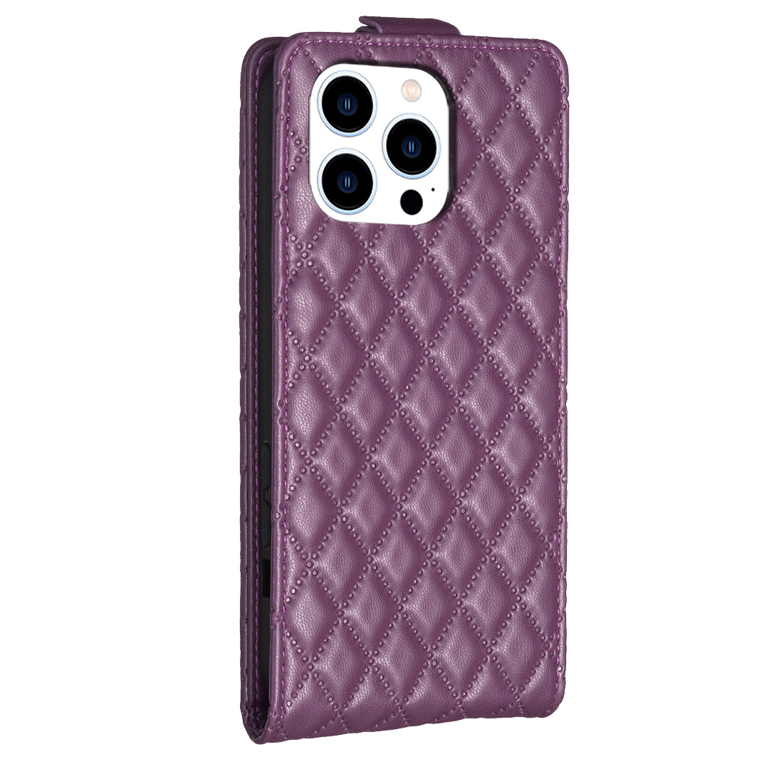 BF30 For iPhone 16 Pro Max Case Rhombus Grid Vertical Flip Leather Phone Cover - Dark Purple