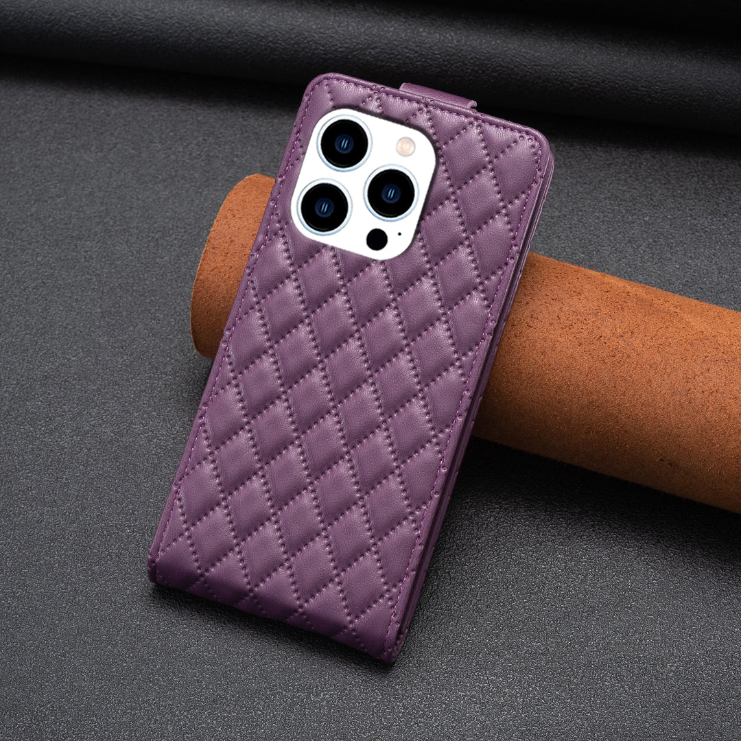 BF30 For iPhone 16 Pro Max Case Rhombus Grid Vertical Flip Leather Phone Cover - Dark Purple