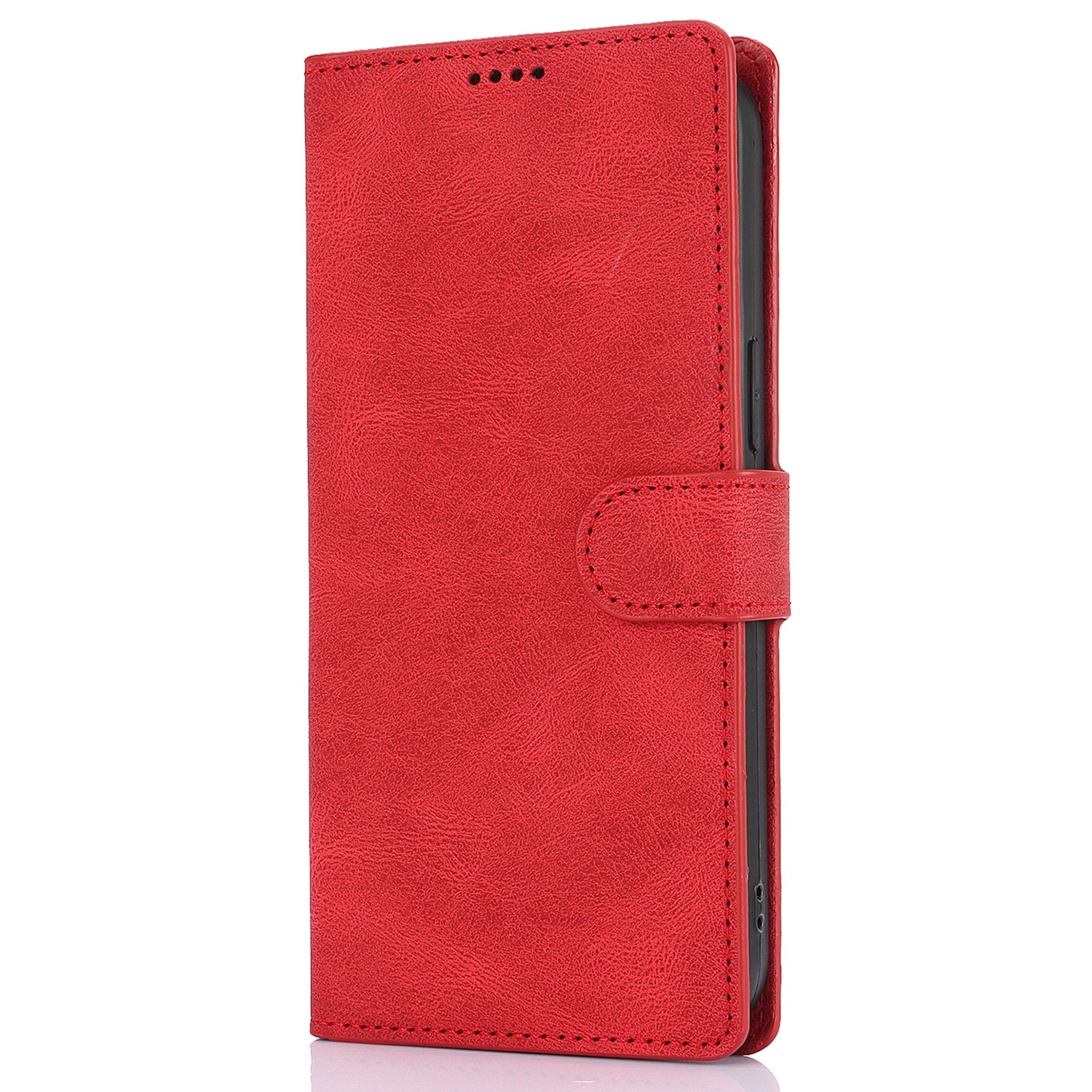 For iPhone 16 Case PU Leather Phone Cover Card Holder Magnetic Clasp Protective - Red