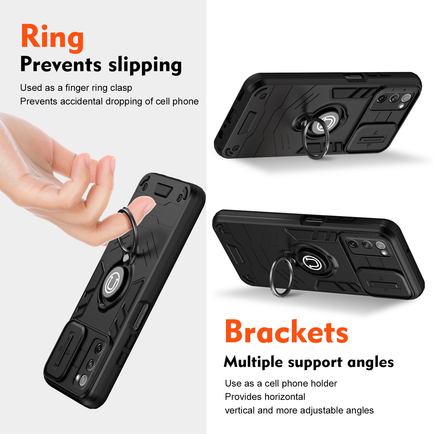 For Samsung Galaxy S20 FE 5G / S20 FE / S20 FE 2022 / S20 Lite Case Slide Lens Guard Phone Kickstand Cover - Black