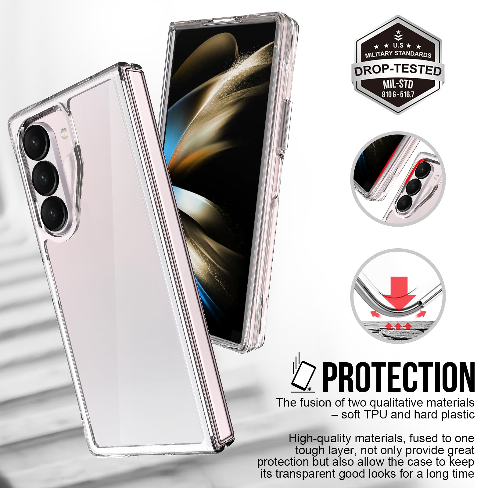 For Samsung Galaxy Z Fold6 5G Case PC + TPU Anti-Drop Clear Phone Cover