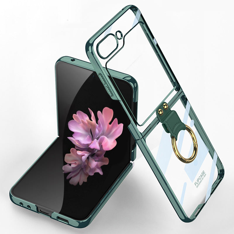 GKK For Samsung Galaxy Z Flip6 5G Kickstand Case Electroplating PC Phone Shell with Screen Film - Midnight Green