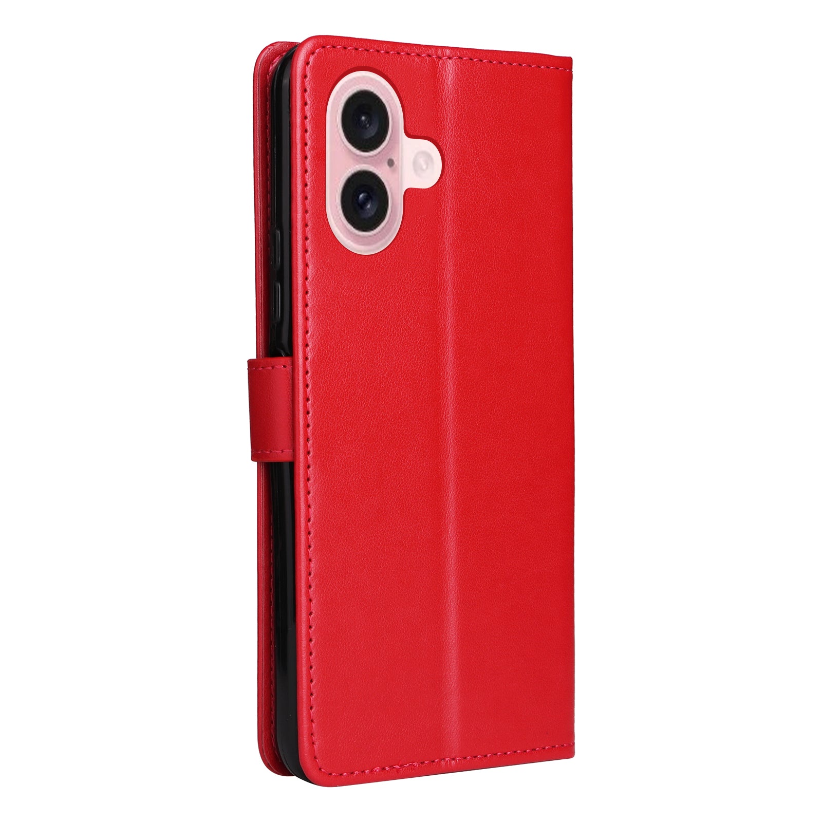 KT Imprinting Flower Series-4 For iPhone 16 Case Cat Bee Pattern Leather Cover with Strap - Red