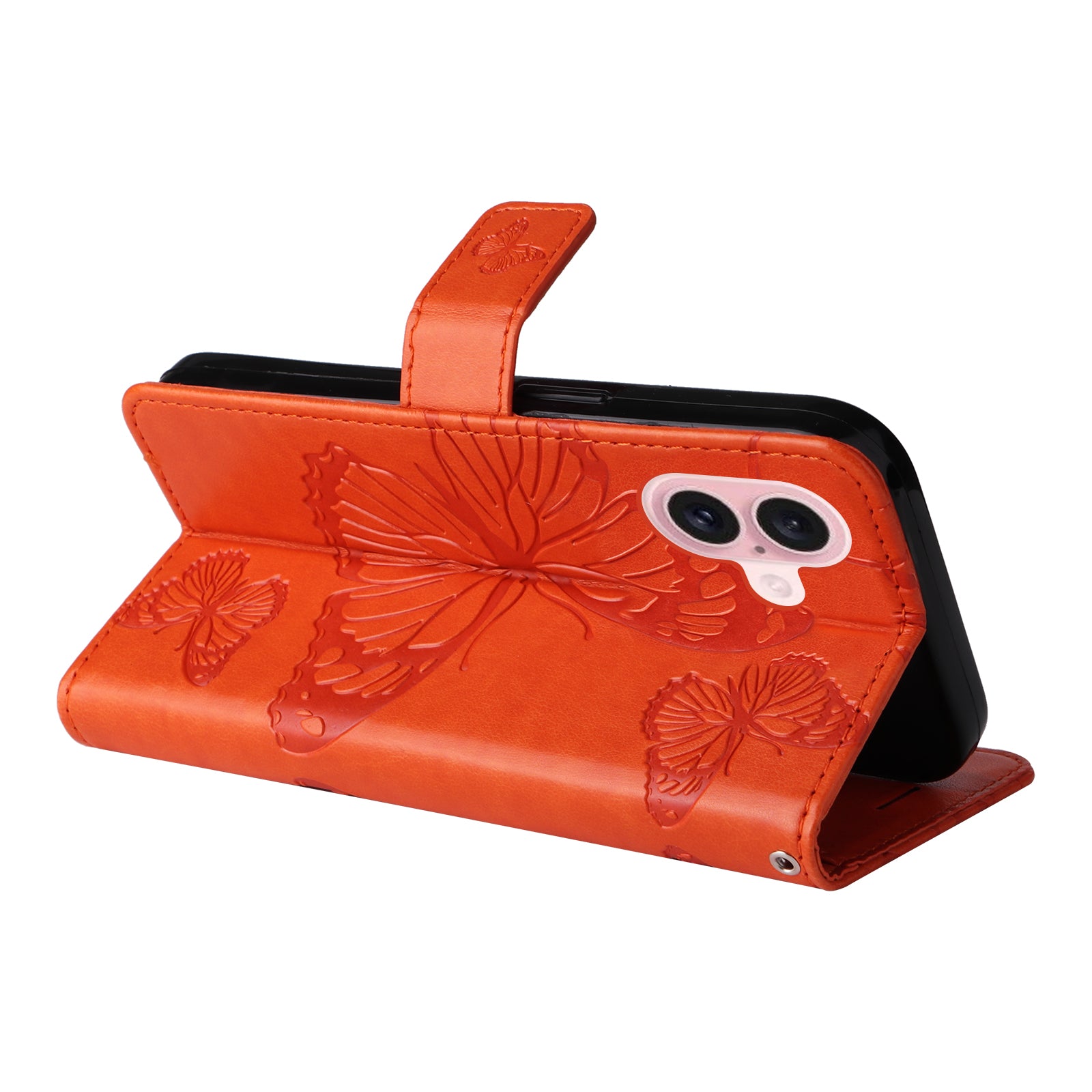 KT Imprinting Flower Series-2 For iPhone 16 Wallet Case Protective Leather Flip Cover - Orange