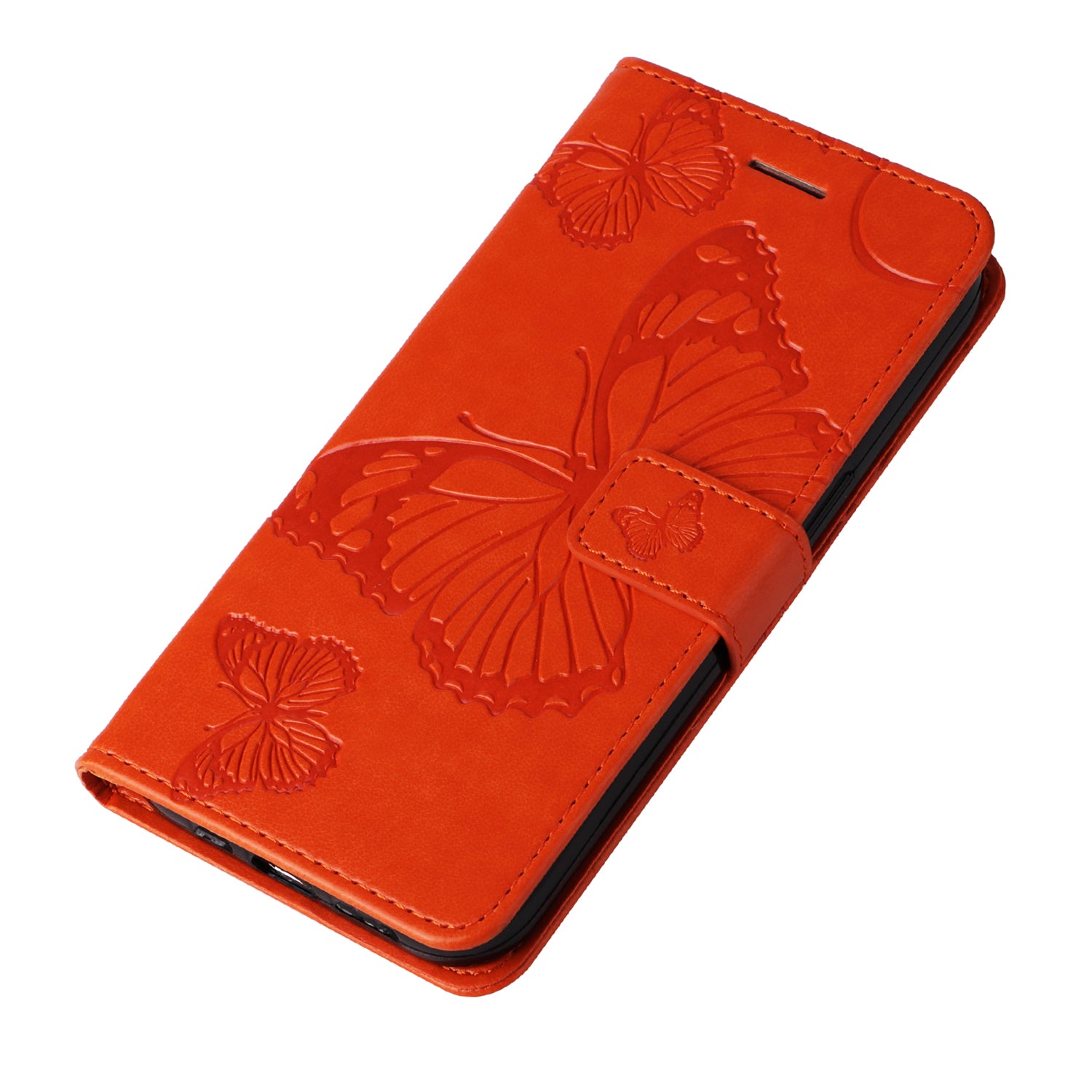 KT Imprinting Flower Series-2 For iPhone 16 Wallet Case Protective Leather Flip Cover - Orange