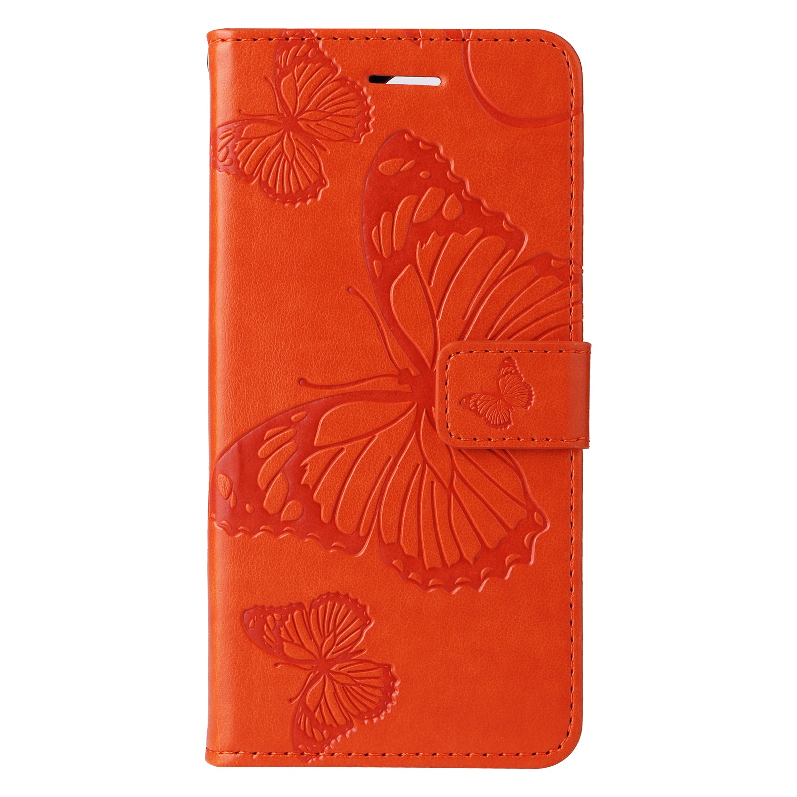 KT Imprinting Flower Series-2 For iPhone 16 Wallet Case Protective Leather Flip Cover - Orange