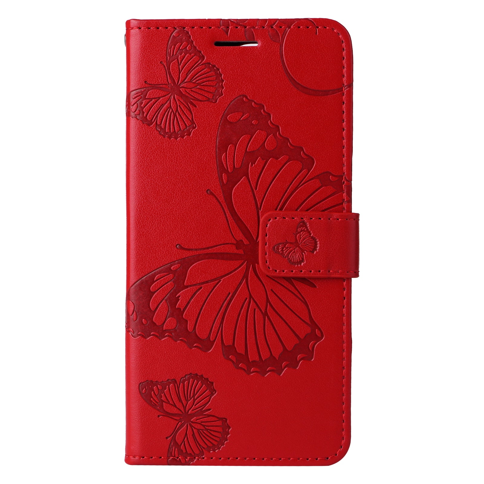 KT Imprinting Flower Series-2 For iPhone 16 Wallet Case Protective Leather Flip Cover - Red