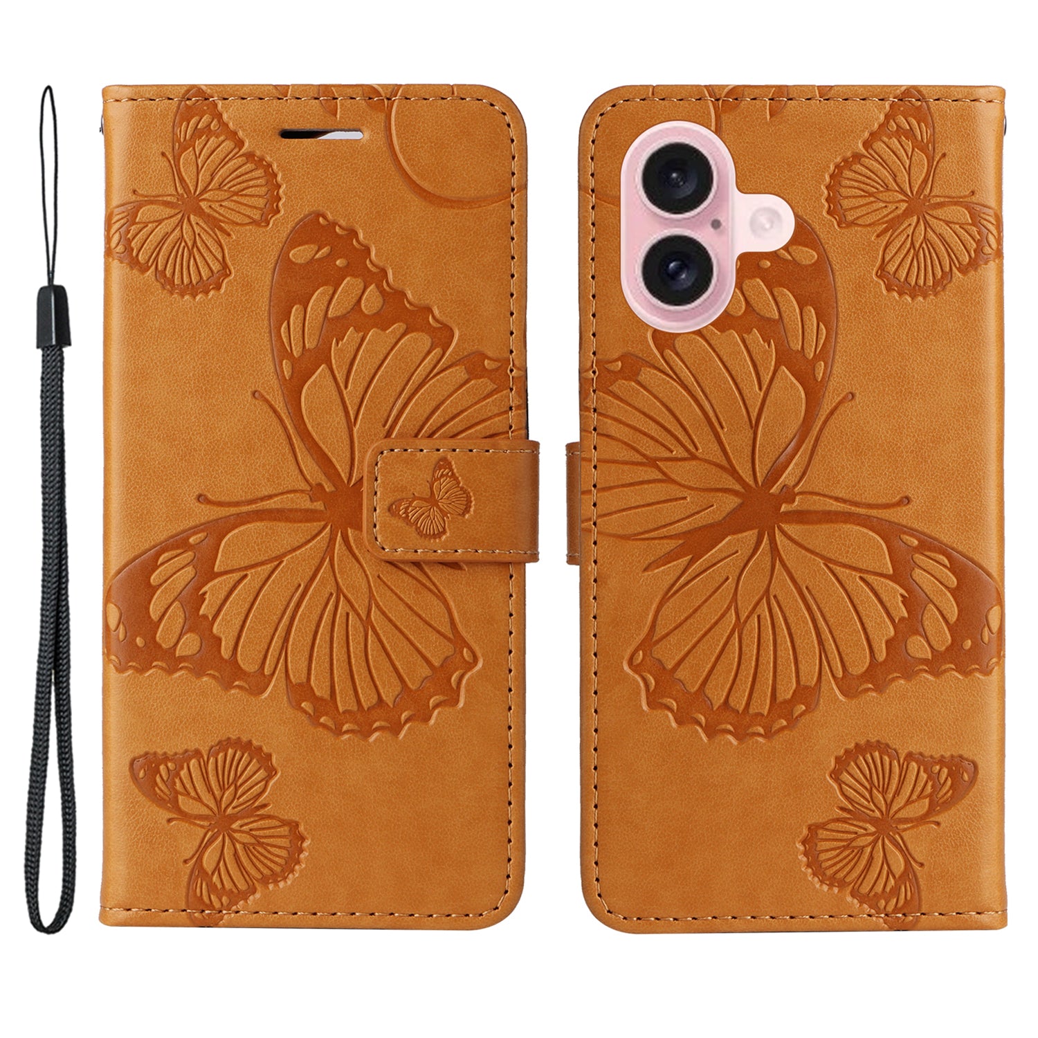 KT Imprinting Flower Series-2 For iPhone 16 Wallet Case Protective Leather Flip Cover - Yellow