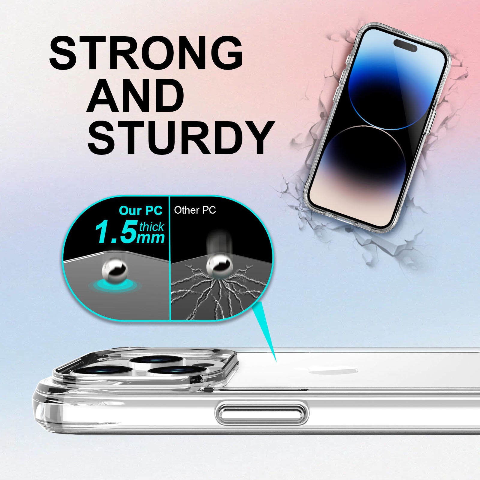 For iPhone 16 Pro Max Case PC + TPU Slim Transparent Phone Cover