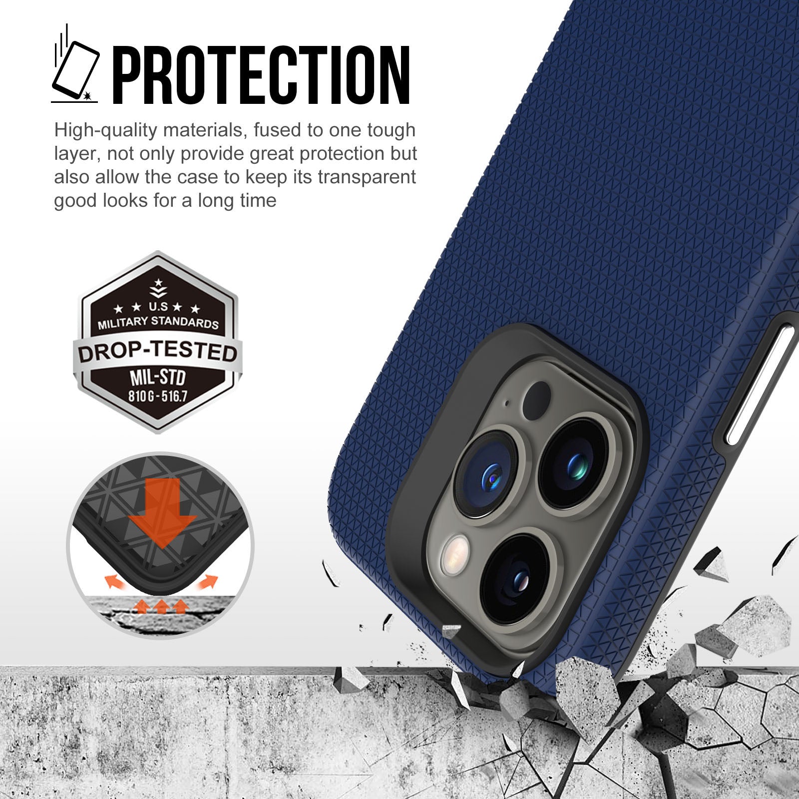 For iPhone 16 Pro Case Compatible with MagSafe TPU+PC Protective Phone Cover - Navy Blue