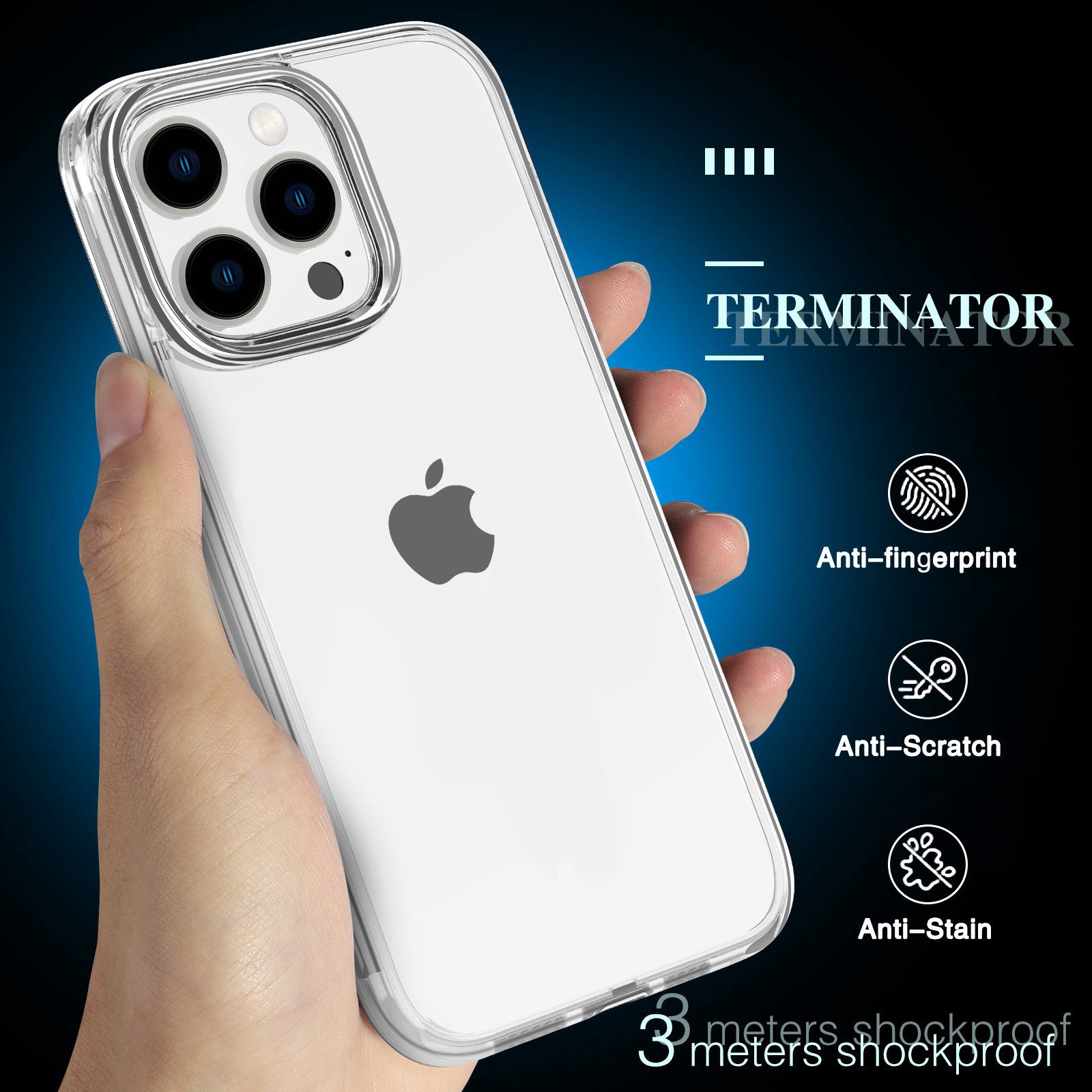 For iPhone 16 Pro Max Case PC + TPU Phone Cover Anti-Scratch Clear Back - Transparent Black