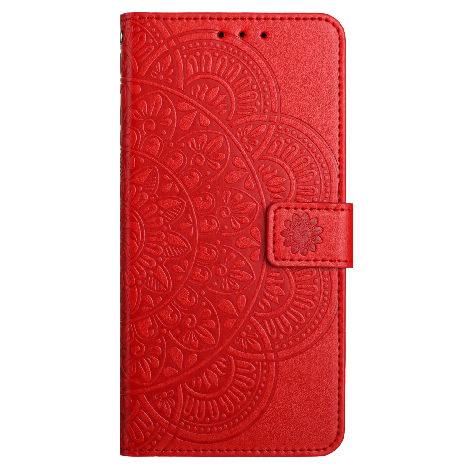 For iPhone 16 Case Mandala Flower PU Leather Flip Wallet Phone Cover - Red