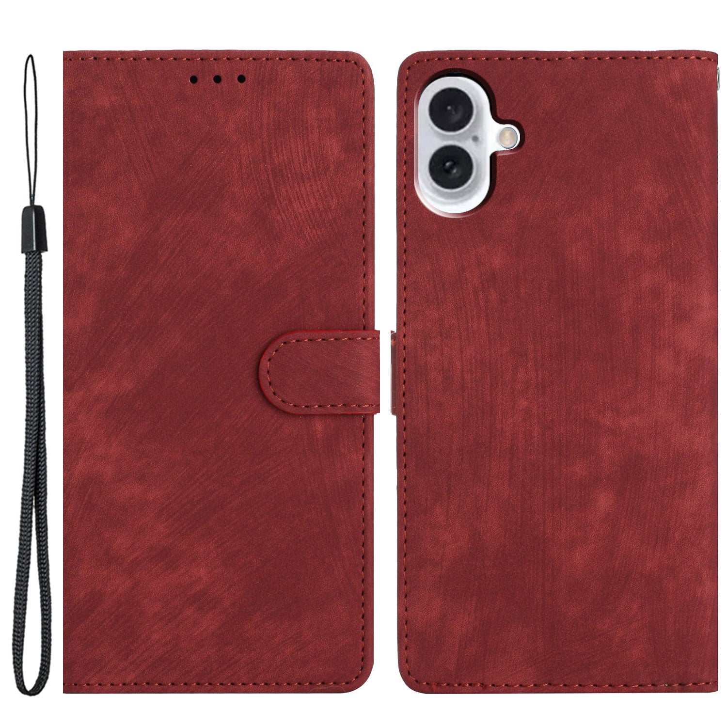 For iPhone 16 Plus Case Skin-touch Texture Leather Wallet Phone Cover - Red