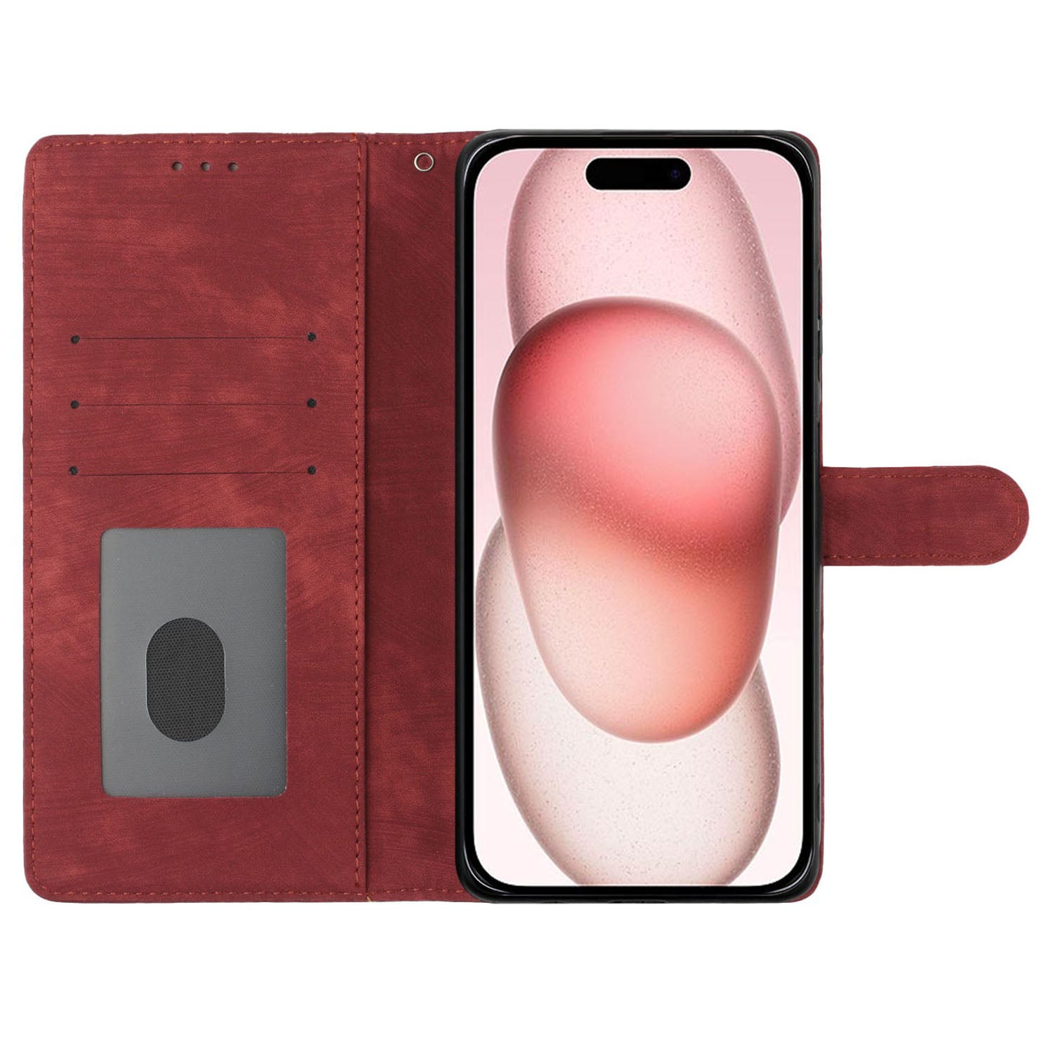 For iPhone 16 Case Wallet Shockproof PU Leather Phone Cover - Red