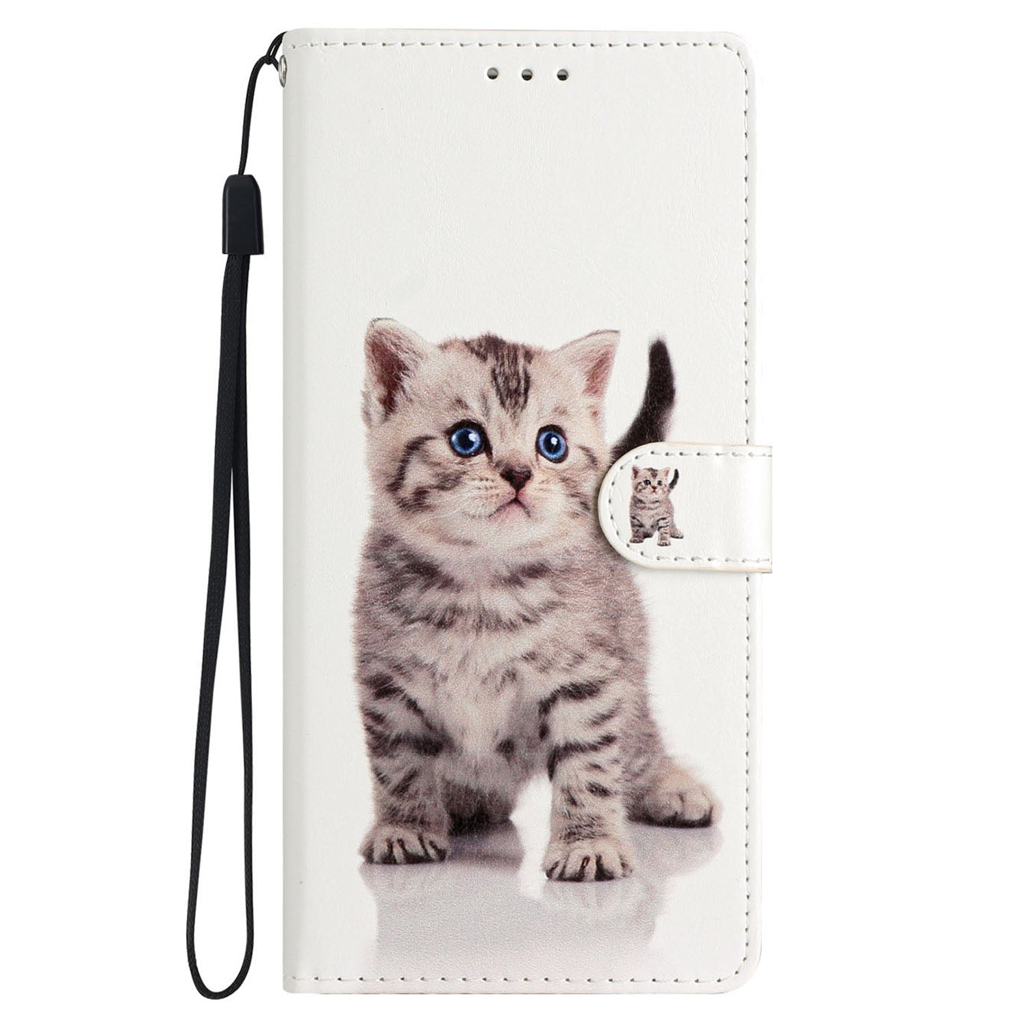 For iPhone 16 Plus Case Print Pattern Design PU Leather Phone Cover with Card Slots Wrist Strap - Cute Cat