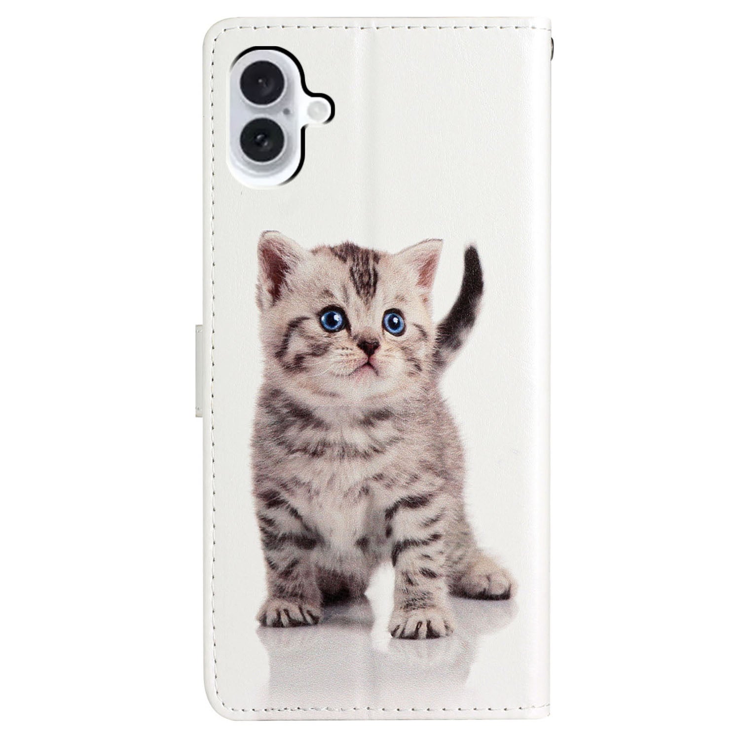 For iPhone 16 Plus Case Print Pattern Design PU Leather Phone Cover with Card Slots Wrist Strap - Cute Cat