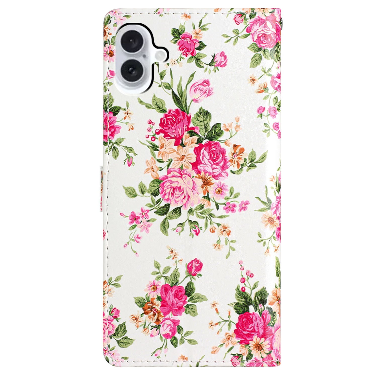 For iPhone 16 Plus Case Print Pattern Design PU Leather Phone Cover with Card Slots Wrist Strap - Red Flowers