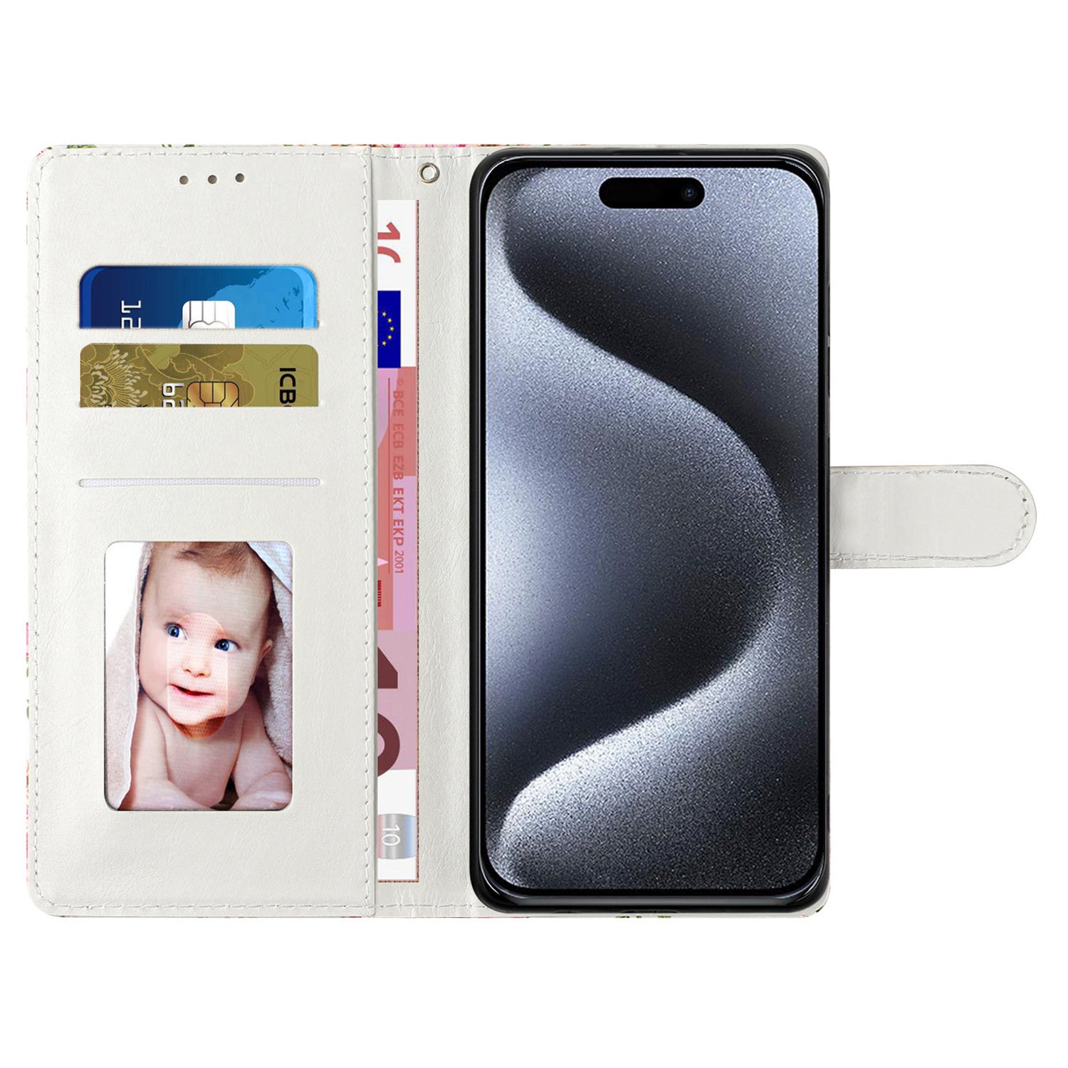 For iPhone 16 Plus Case Print Pattern Design PU Leather Phone Cover with Card Slots Wrist Strap - Wind Chime