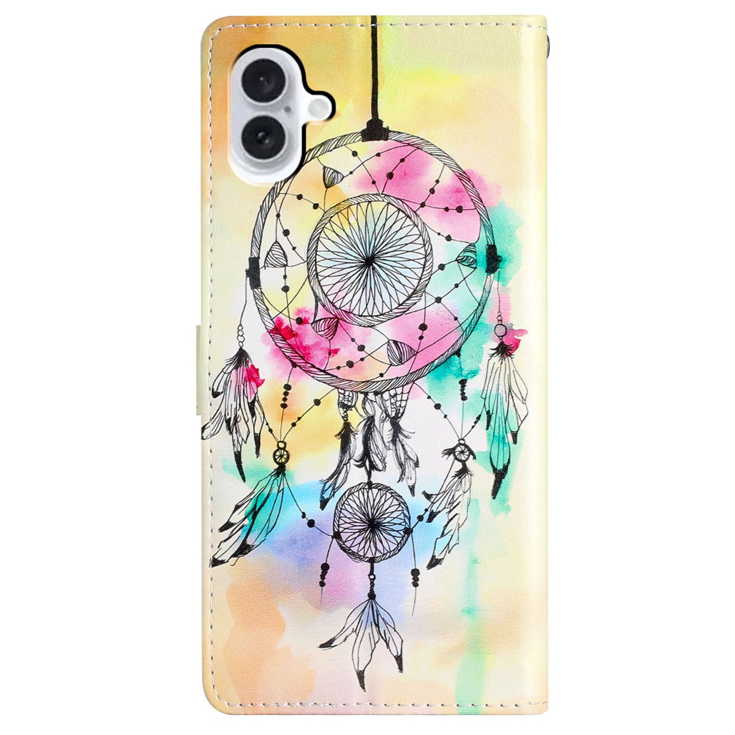 For iPhone 16 Plus Case Print Pattern Design PU Leather Phone Cover with Card Slots Wrist Strap - Wind Chime