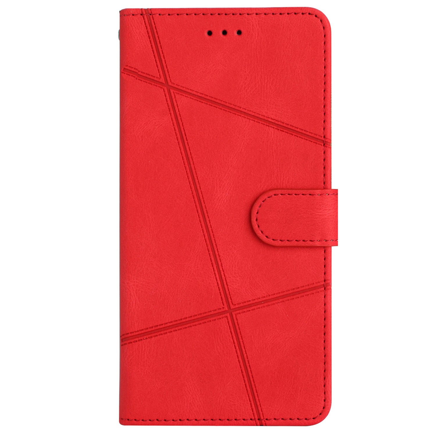 For iPhone 16 Case Line Pattern PU Leather Phone Case Crazy Horse Texture - Red