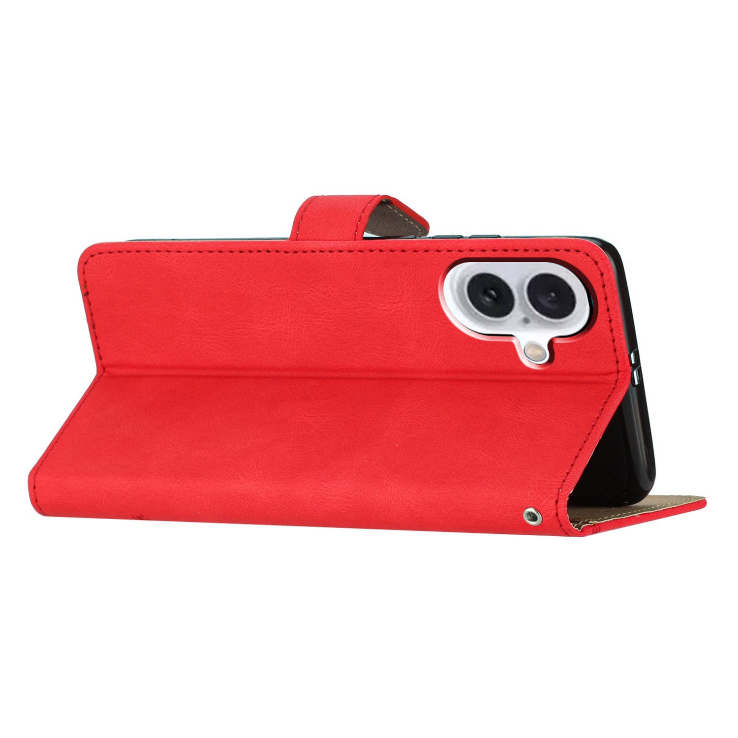 For iPhone 16 Plus Case Line Pattern PU Leather Stand Wallet Phone Cover - Red