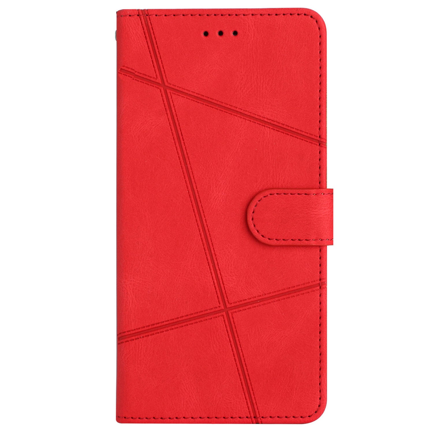 For iPhone 16 Plus Case Line Pattern PU Leather Stand Wallet Phone Cover - Red