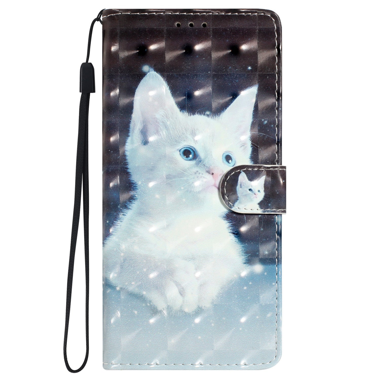 For iPhone 16 Plus Case PU Leather 3D Pattern Printing Wallet Phone Cover - White Cat