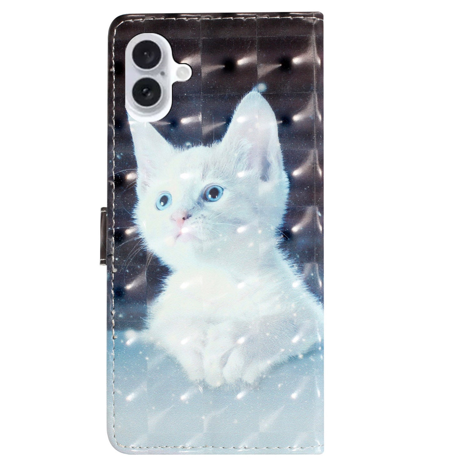 For iPhone 16 Plus Case PU Leather 3D Pattern Printing Wallet Phone Cover - White Cat