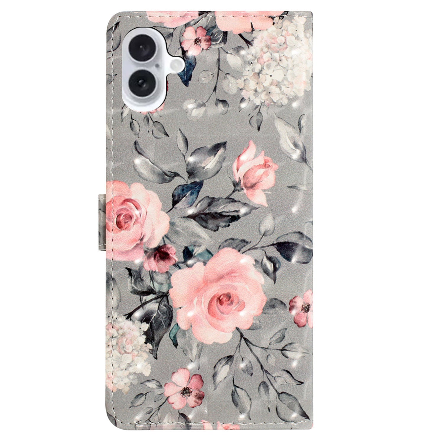 For iPhone 16 Plus Case PU Leather 3D Pattern Printing Wallet Phone Cover - Flowers