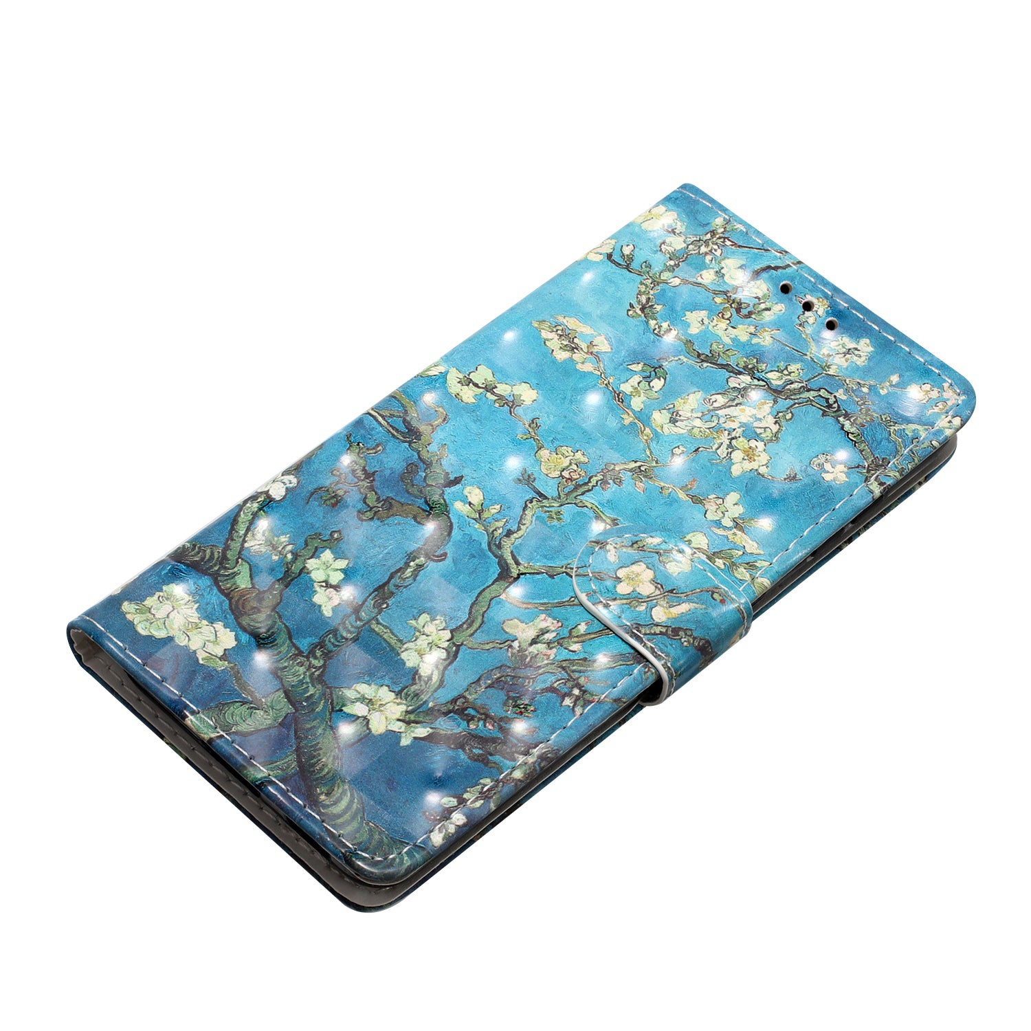 For iPhone 16 Plus Case PU Leather 3D Pattern Printing Wallet Phone Cover - Apricot Blossom