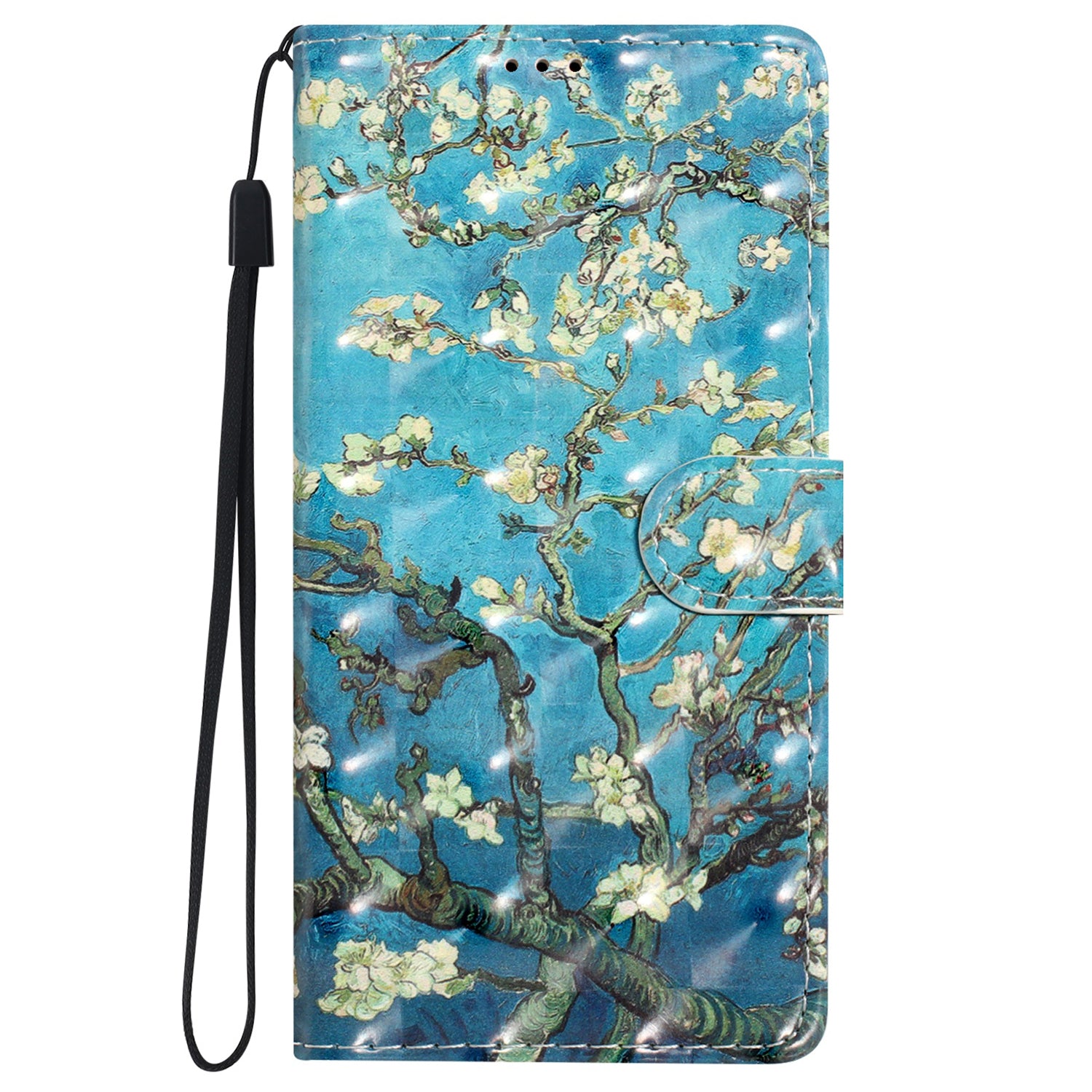 For iPhone 16 Plus Case PU Leather 3D Pattern Printing Wallet Phone Cover - Apricot Blossom