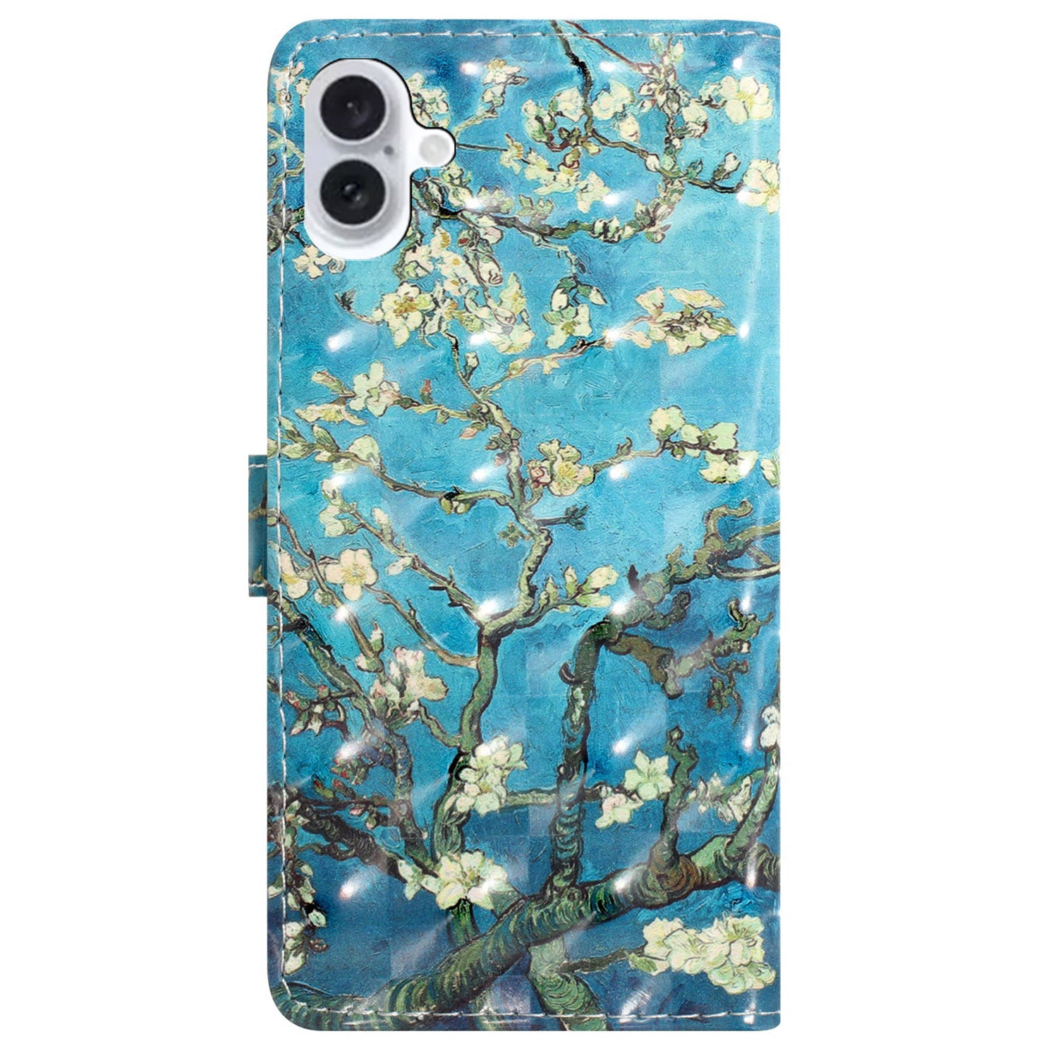 For iPhone 16 Plus Case PU Leather 3D Pattern Printing Wallet Phone Cover - Apricot Blossom