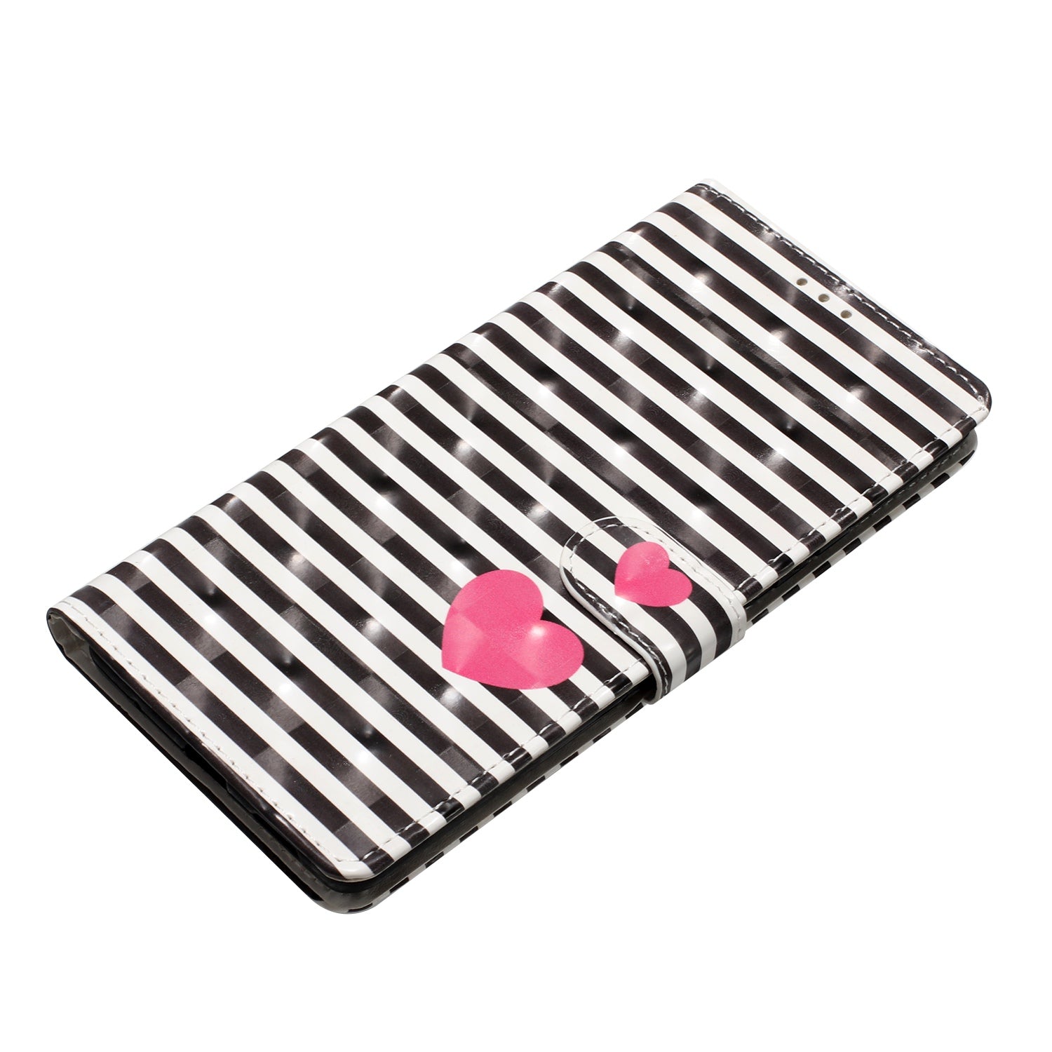 For iPhone 16 Plus Case PU Leather 3D Pattern Printing Wallet Phone Cover - Stripes / Heart