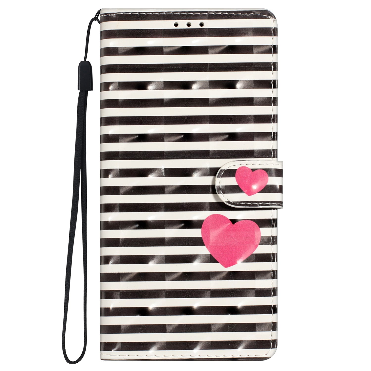 For iPhone 16 Plus Case PU Leather 3D Pattern Printing Wallet Phone Cover - Stripes / Heart