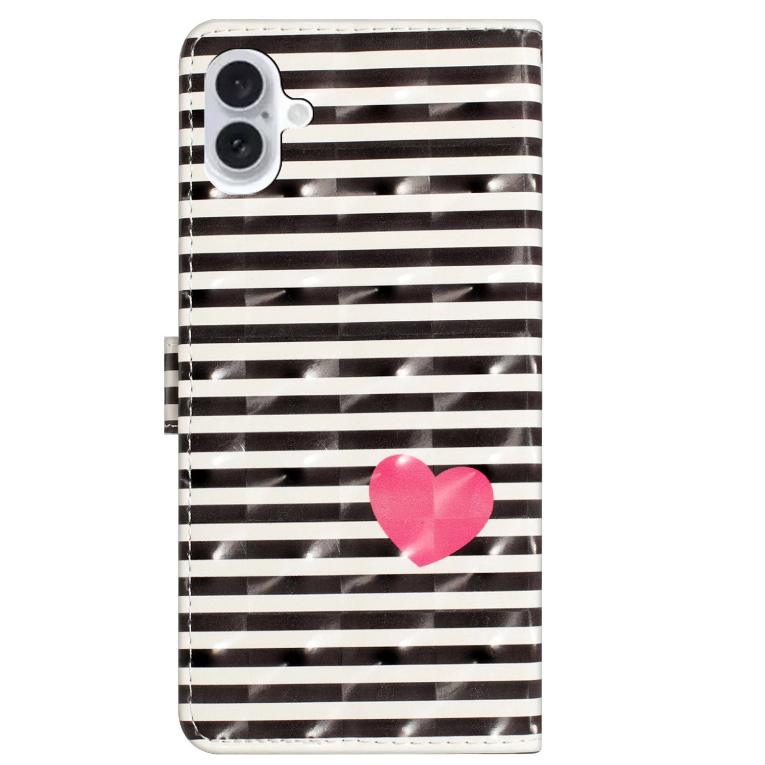 For iPhone 16 Plus Case PU Leather 3D Pattern Printing Wallet Phone Cover - Stripes / Heart